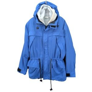 Perry Ellis Parka Jacket Men's Size S Blue Hooded Fleece Vintage 90s Outdoor